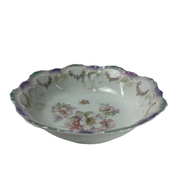 Vintage Bavaria Floral Porcelain Bowl with Iridescent Gold Trim - Picture 2 of 5
